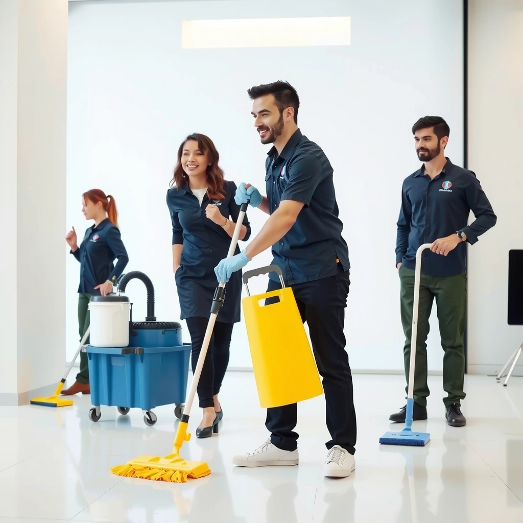 Professional cleaning team at work